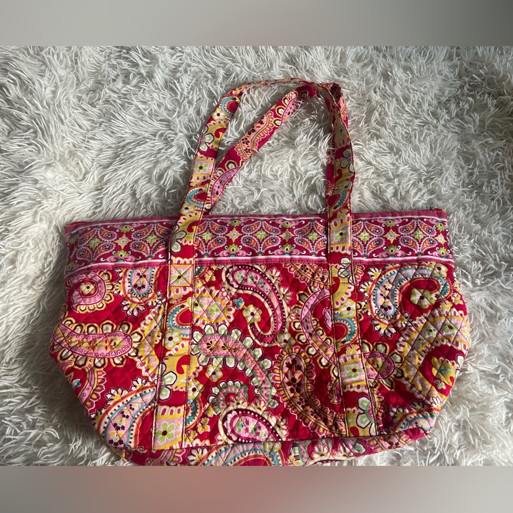 Large Vera Bradley Pink Paisley Zip Top Tote Travel Bag